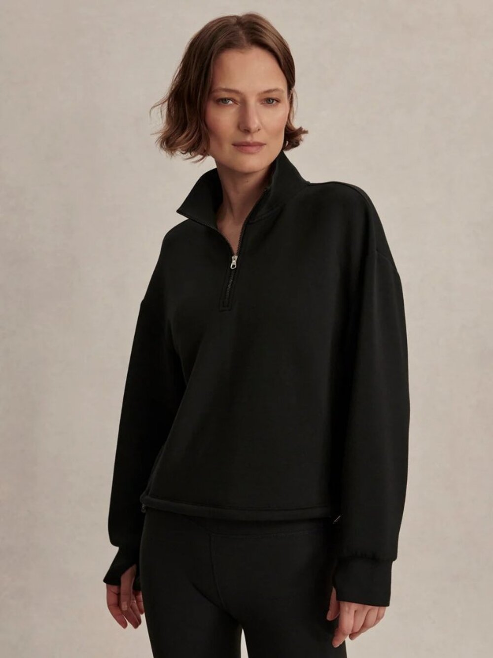 Varley Sian Cropped Half-Zip Sweat Black Medium